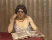 Felix  Vallotton Woman wiht Yellow Necklace Reading oil painting on canvas